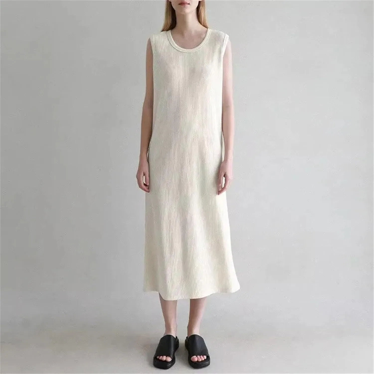Женское платье-сарафан вафельной вязки из хлопка, White — фото 2