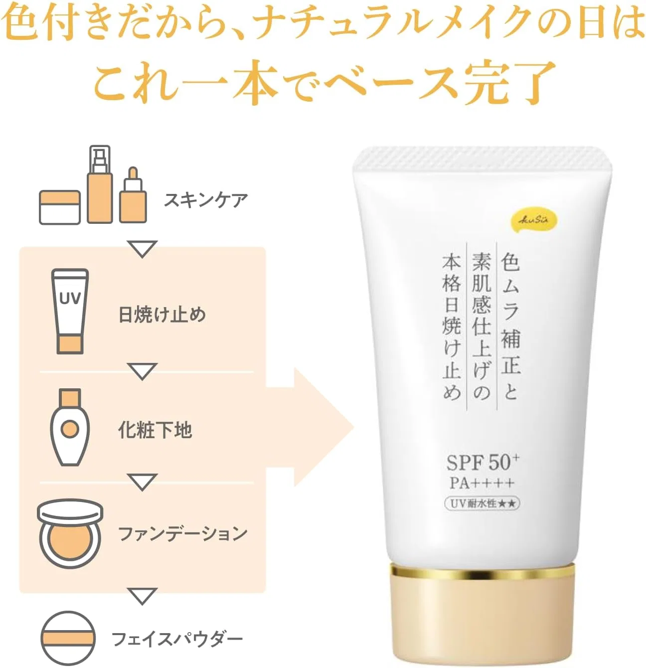 Крем для лица SPF50 KUSU Солнцезащитный тональный + PA+++, водостойкий,, абрикосовый бежевый — фото 4