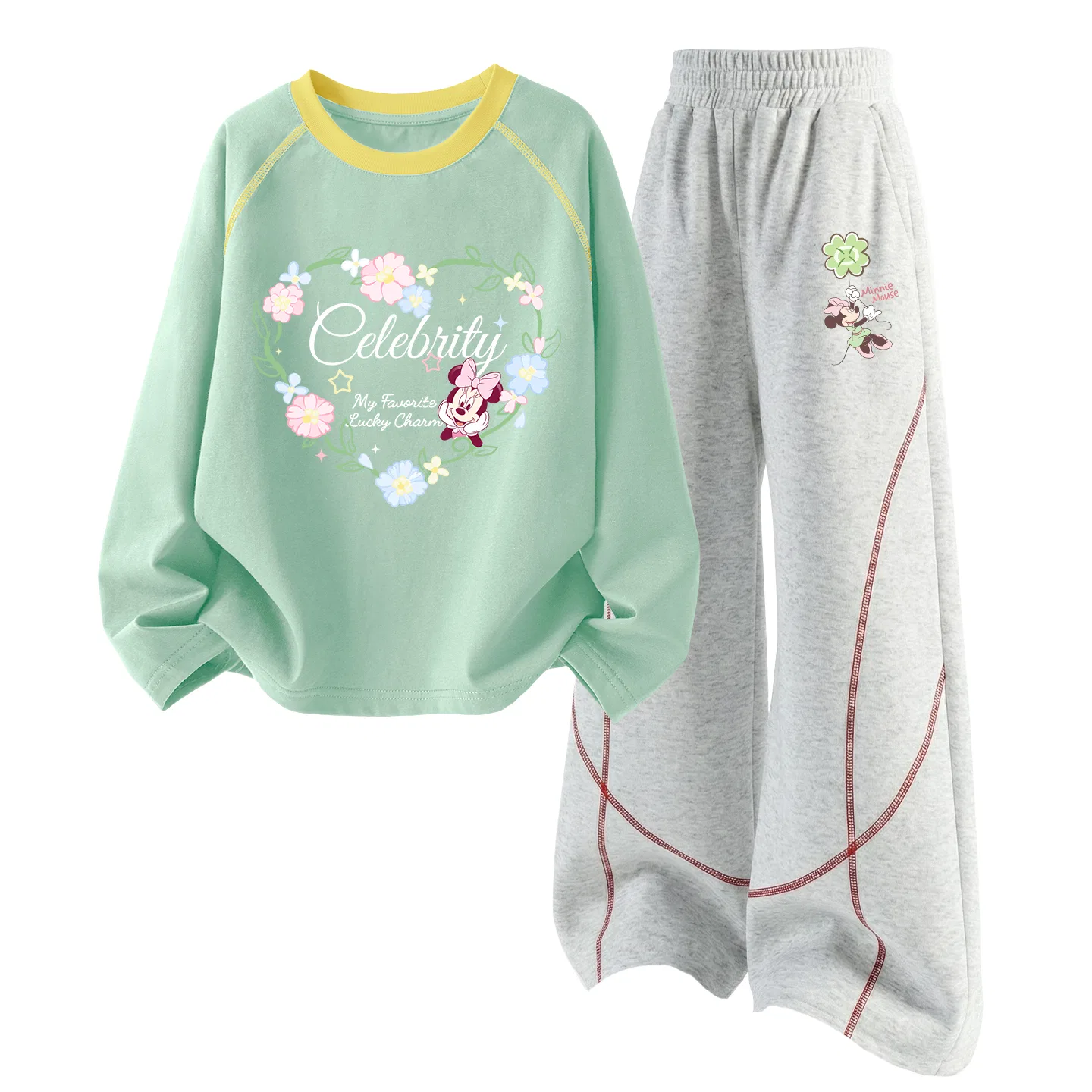Детский спортивный костюм для мальчиков с круглым вырезом Disney, Цвет Di Flower Blue Spring Sprout Green+Di Four-Leaf Clover K Gray