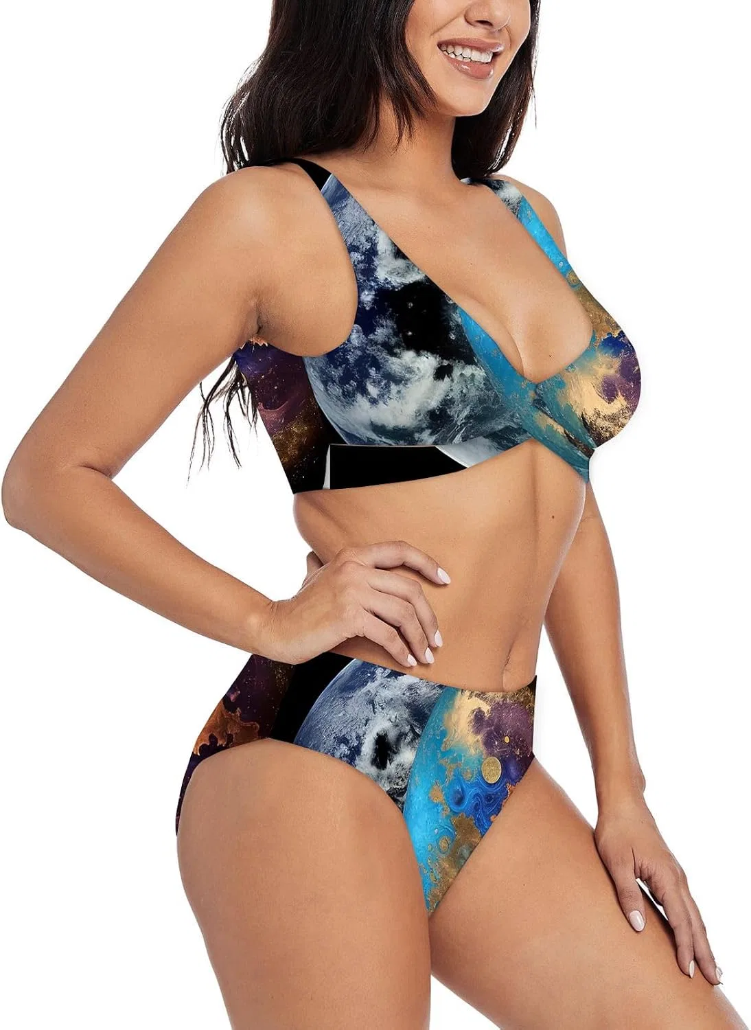 Женский бикини-комплект с принтом C-127, Blue and Black