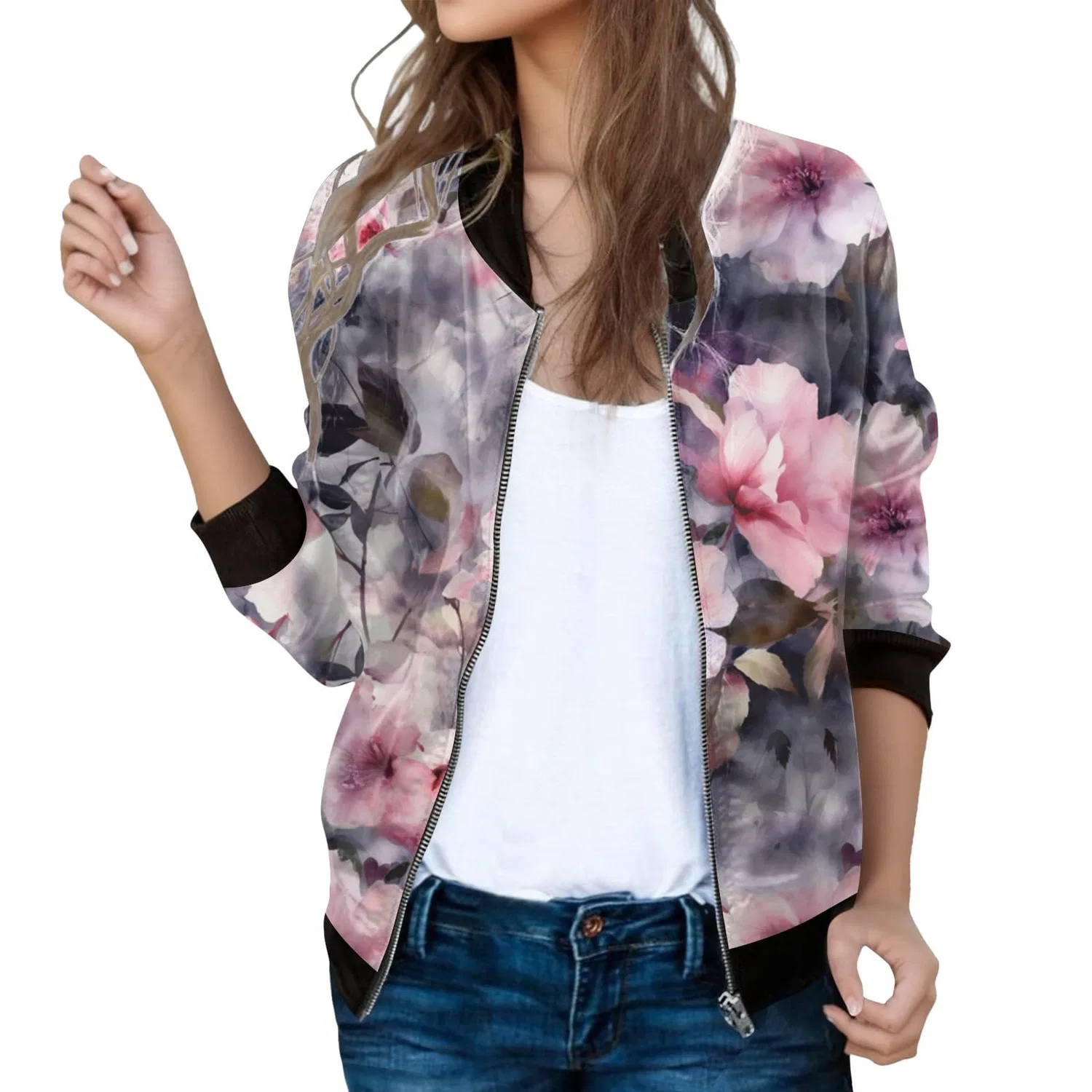Женская куртка с цветочным принтом Women's Spring Jacket, pink