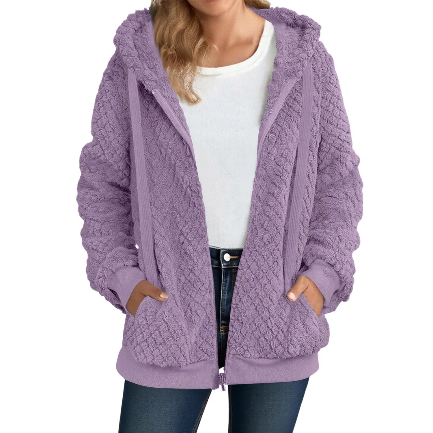 Женское зимнее пальто с капюшоном и подкладкой на молнии, Light Purple
