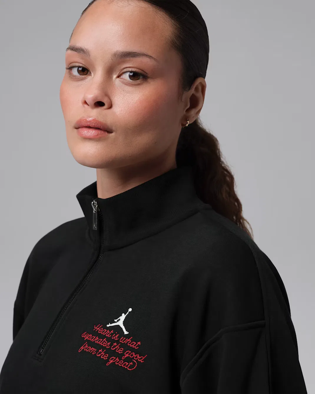 Укороченный женский топ с молнией на четверть длины Jordan Brooklyn Fleece, Black/Sail — фото 3