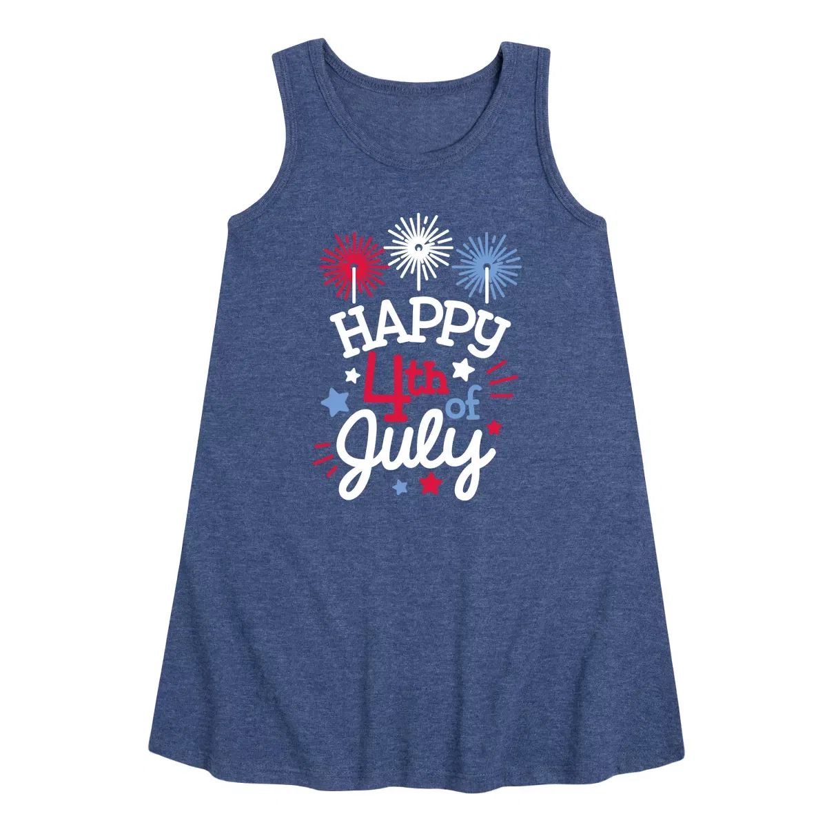 Детское платье для девочек без рукавов с принтом Happy 4Th Of July Instant Message, Heather Navy