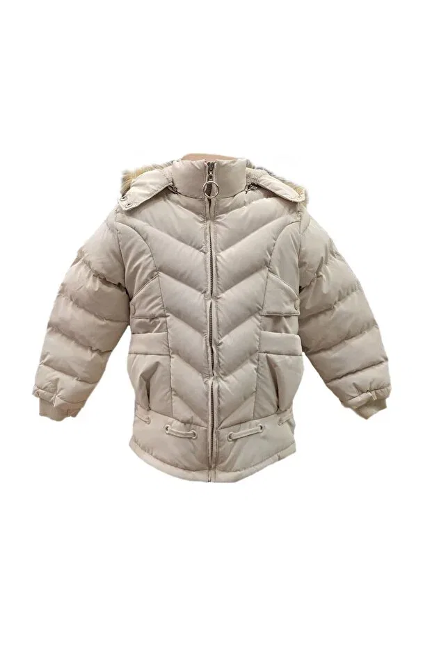 Детское пальто для девочек с капюшоном Lifeformoda, Nude Color — фото 2