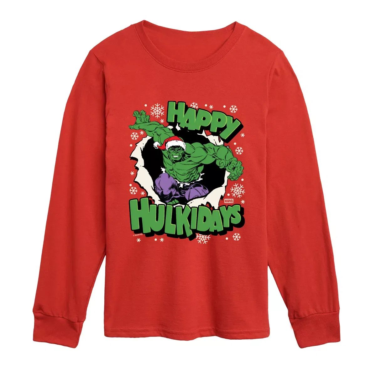 Детский лонгслив с принтом Happy Hulkidays Hulk, Red