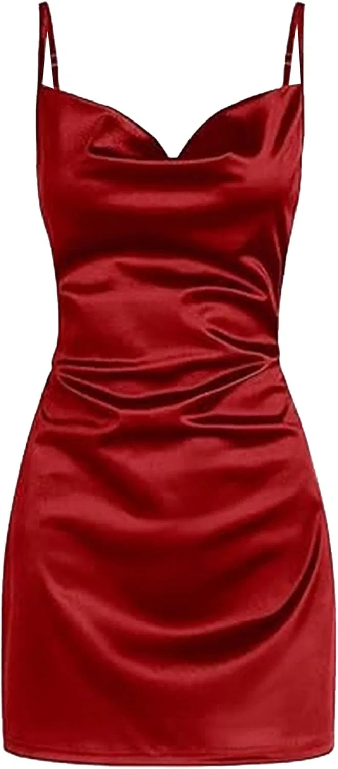 Женское коктейльное мини-платье на тонких бретелях Satin, Red