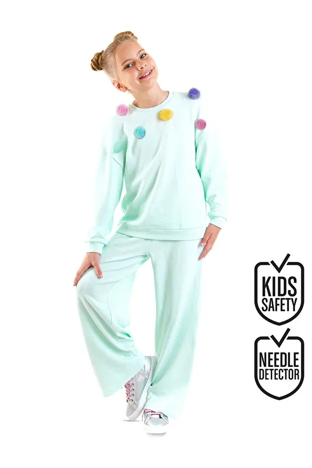 Детский спортивный комплект для девочек с принтом Pompom Mint Denokids, Green
