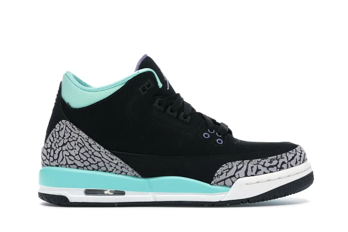 Детские кроссовки с длинным шнурованием Jordan 3 Retro Jordan, Black/Iron Purple-Blchd Trq-Wolf Grey