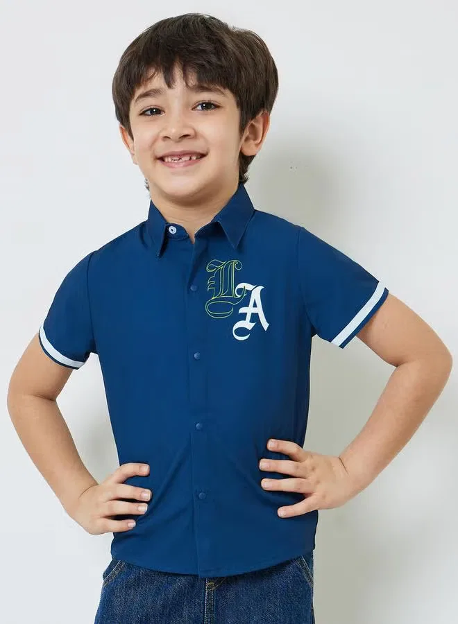 Styli Рубашка с короткими рукавами и вышивкой в полоску для мальчиков, navy blue
