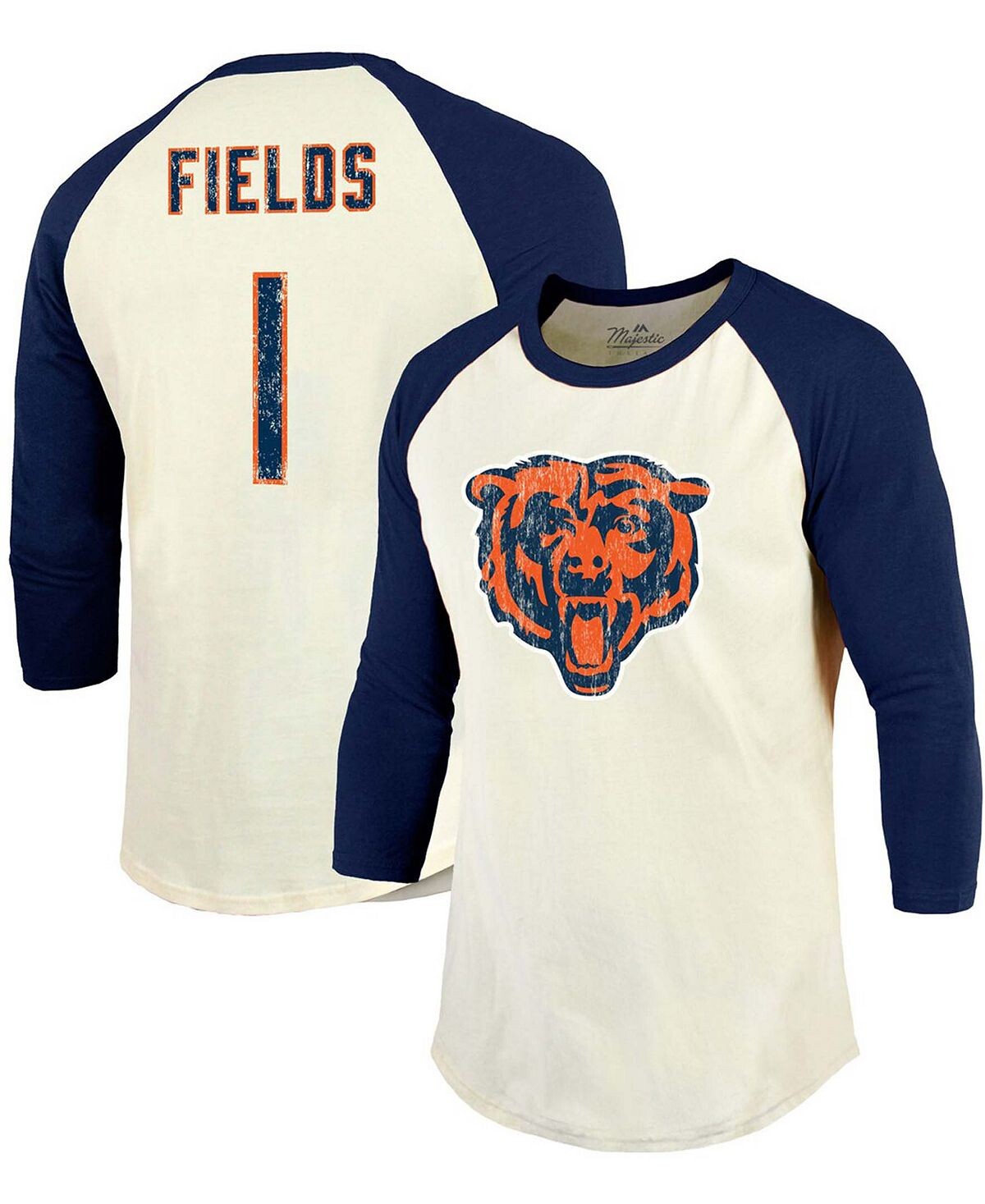 

Мужская футболка justin fields cream, navy chicago bears имя игрока номер реглан с рукавами 3/4 Fanatics, мульти