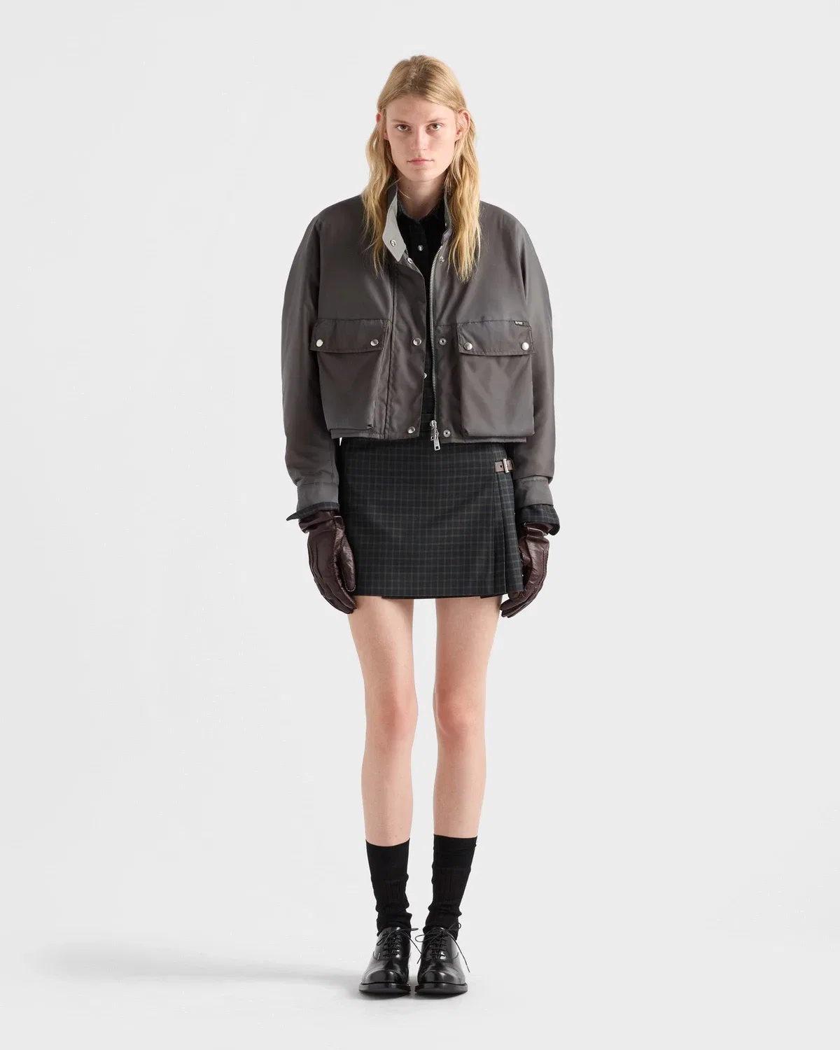 Куртка-блузон из стираного нейлона Re-Nylon Prada, серый — фото 2