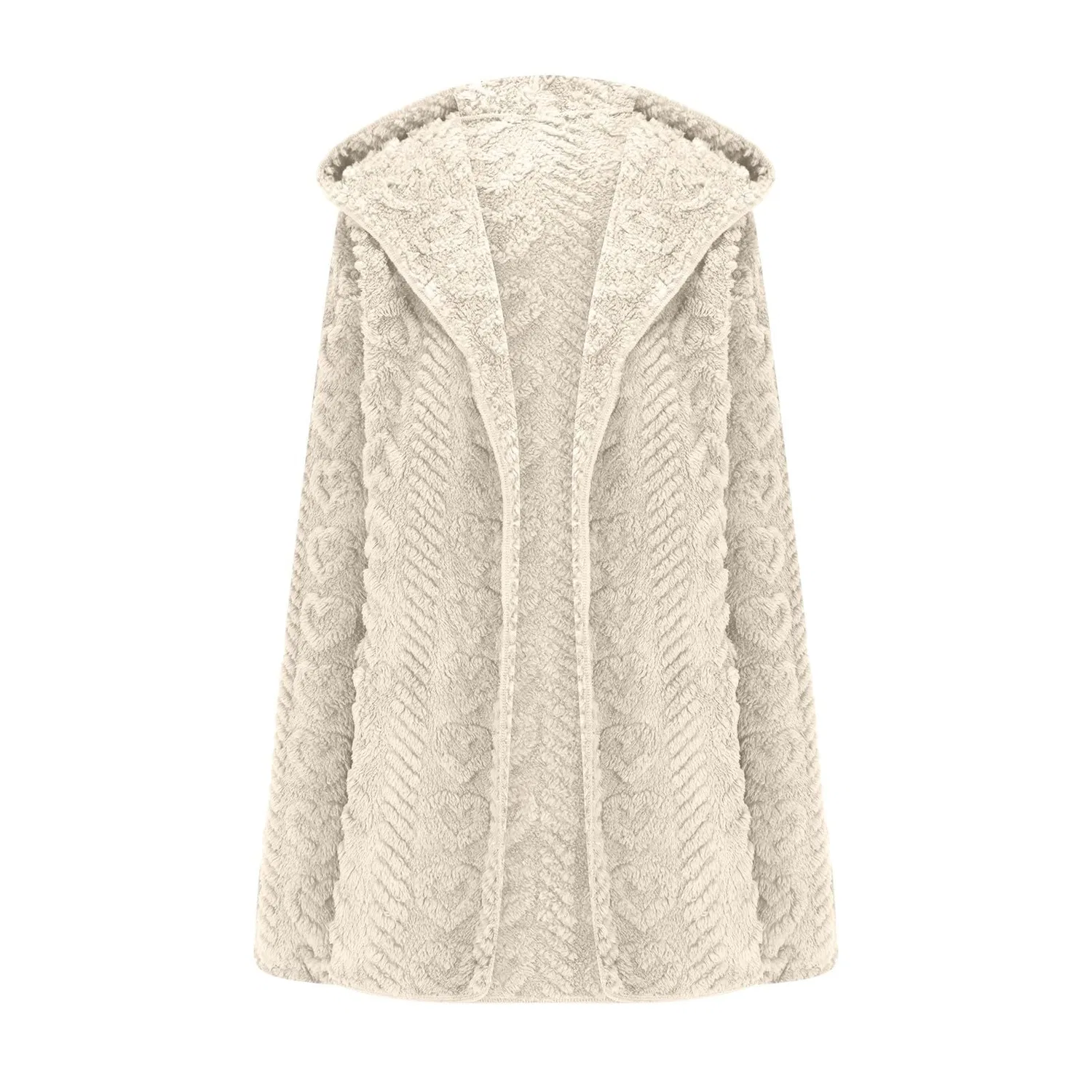 Женское удлиненное пальто из замши с капюшоном и мехом, Beige