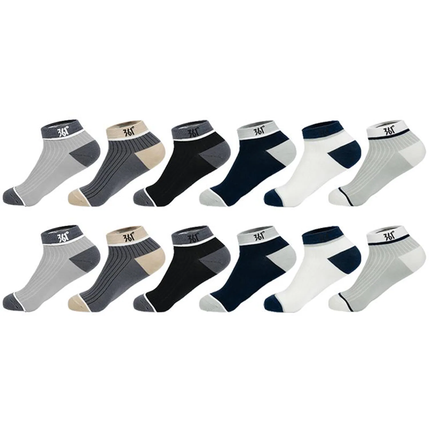 Детские носки-лодыжки, комплект из 12 пар, 361°, Gray/Black/Navy Blue/Dark Gray/Light Gray/White