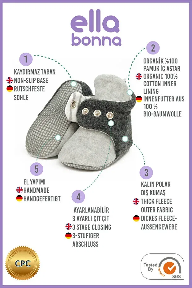 Детские пинетки из органического хлопка Ella Bonna, Gray-Anthracite — фото 4