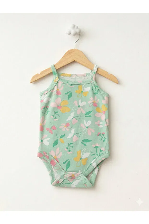 Детское боди для девочек с цветочным принтом For My Baby, Water Green — фото 2