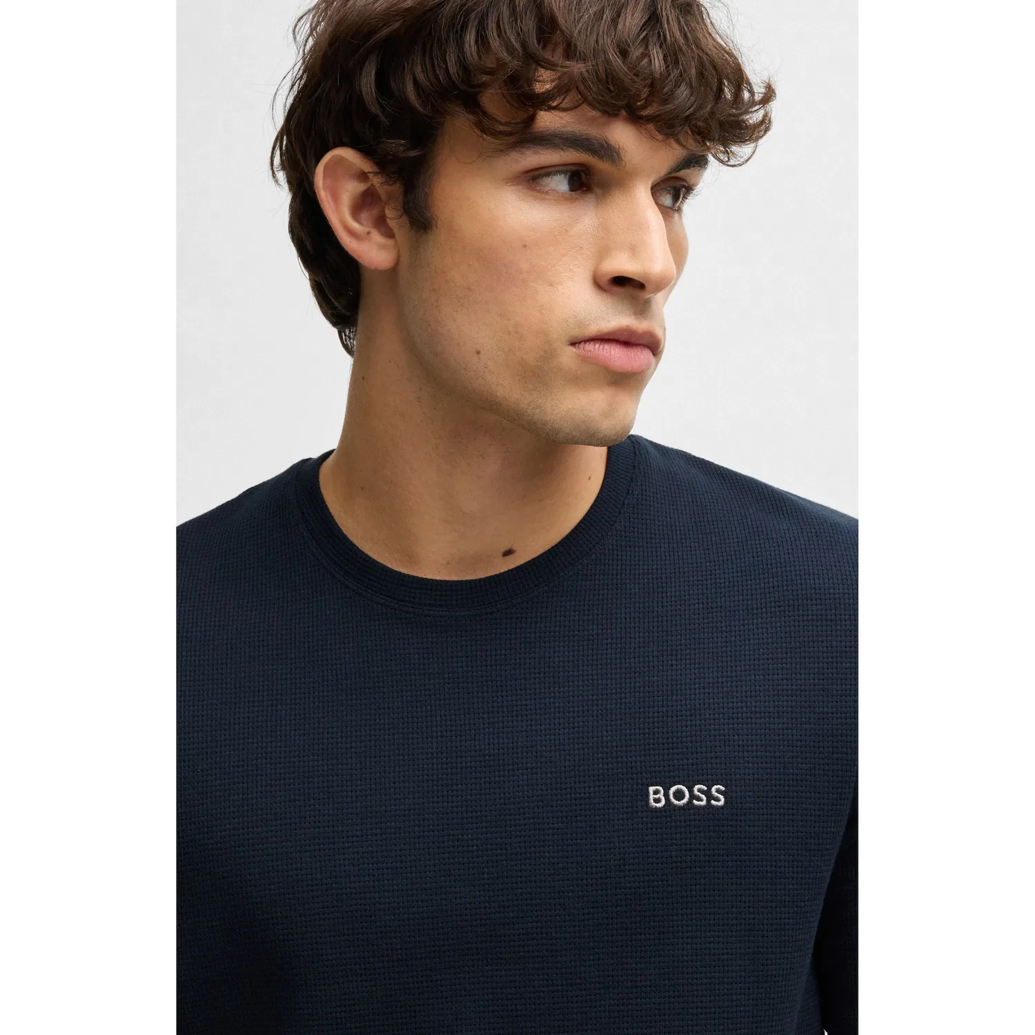 Мужская пижамная футболка с вафельной структурой BOSS, Dark Blue — фото 3