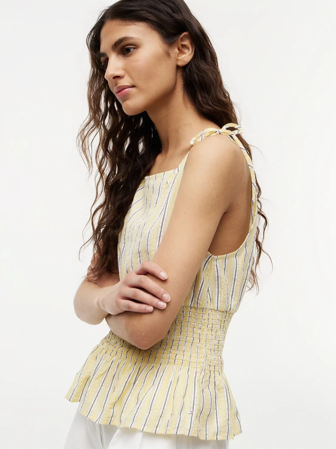 Топ, приталенный, Smock Seersucker Tie Strap Tommy Hilfiger, желтый — фото 4