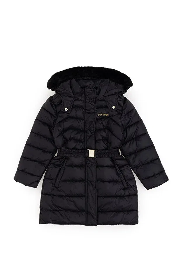 Детское пальто для девочек с капюшоном U.S. Polo Assn., Black