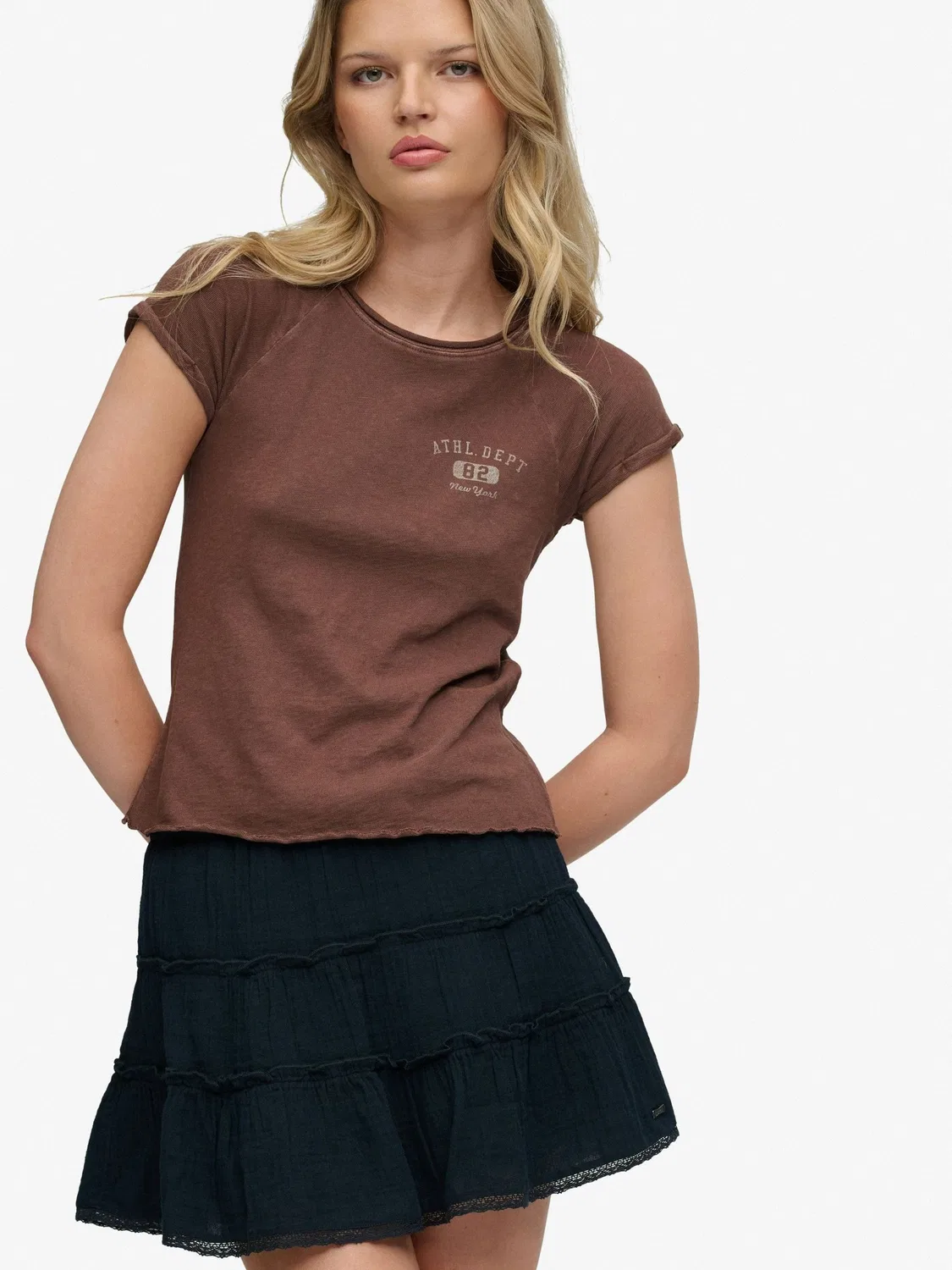 Юбка мини из марли ярусная Superdry, темно-синий