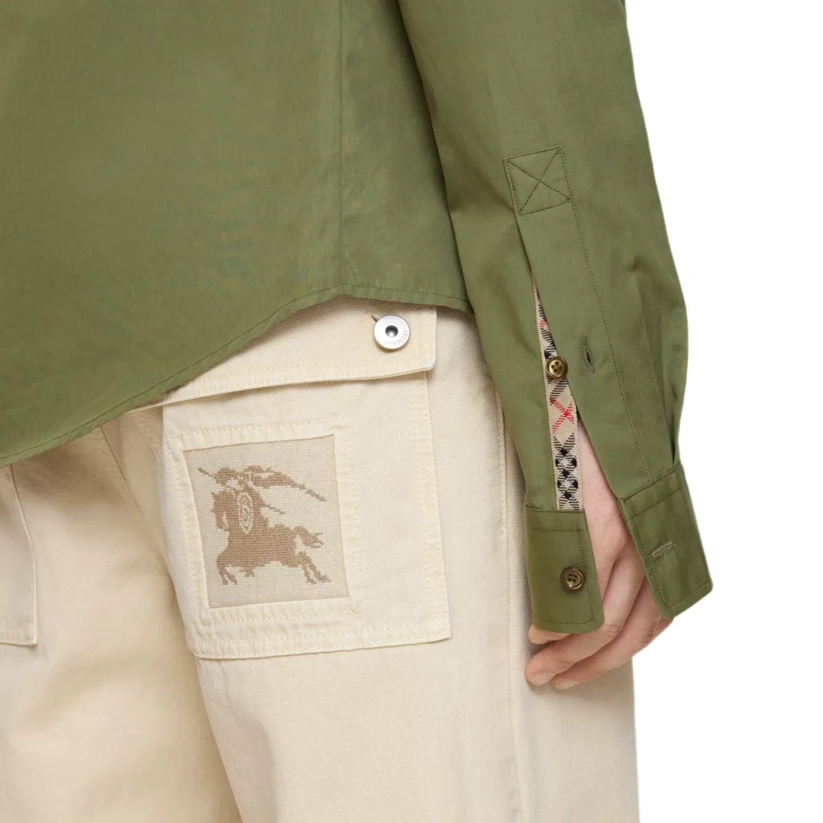 Рубашка хлопковая Burberry Equestrian Knight, мужская, зеленый — фото 4