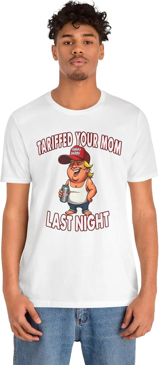 Футболка с принтом Tariffed Your Mom Last Night Bella Canvas 3001, White — фото 2