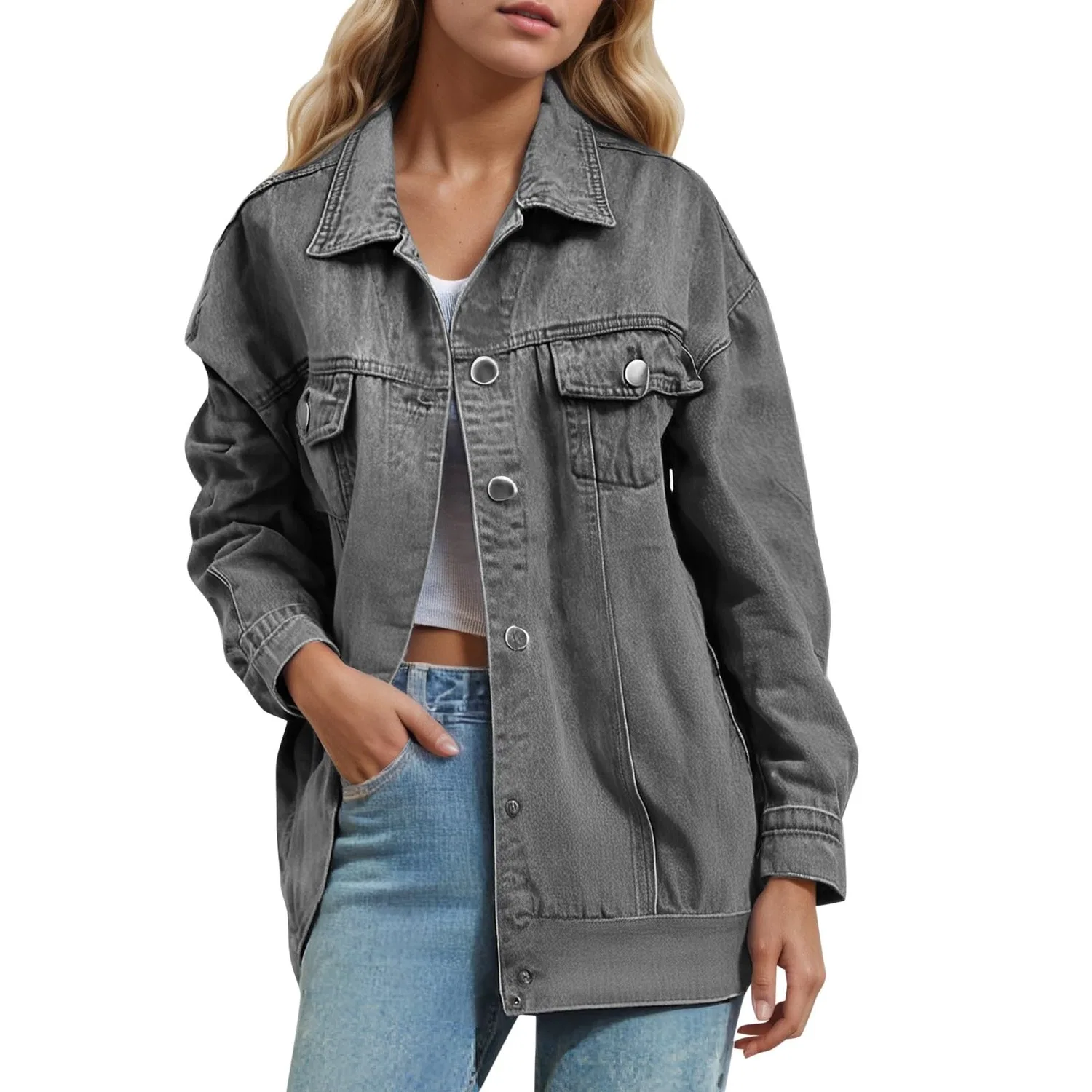 Женская джинсовая куртка с длинным рукавом Vintage, Grey