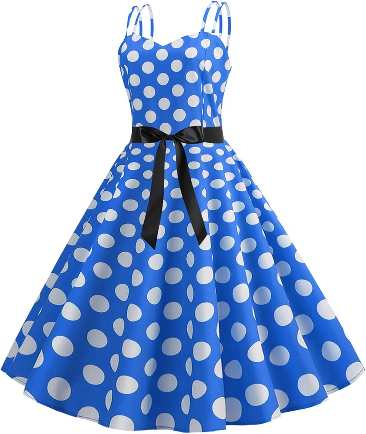 Женское платье с горошком 1950-х годов с подтяжками, Blue