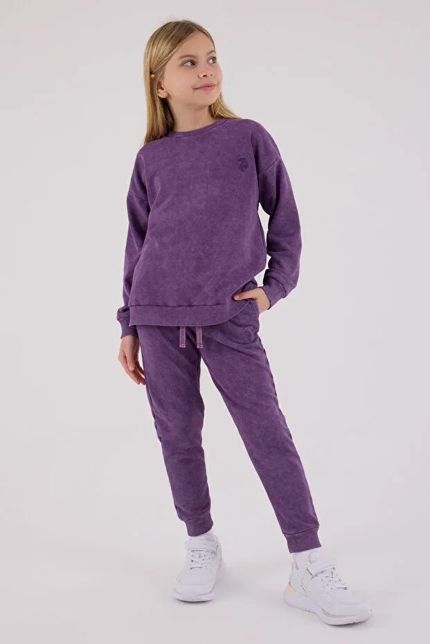 Детский комплект для девочек из свитшота и брюк с вышивкой U.S. Polo Assn., Purple — фото 3