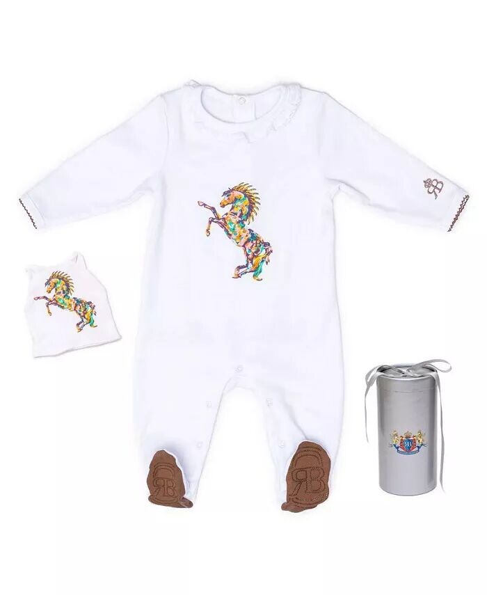 

Комбинезон Baby Royal Baby Horse из органического хлопка с принтом в перчатках и шляпе в подарочной упаковке Royal Baby Collection, белый