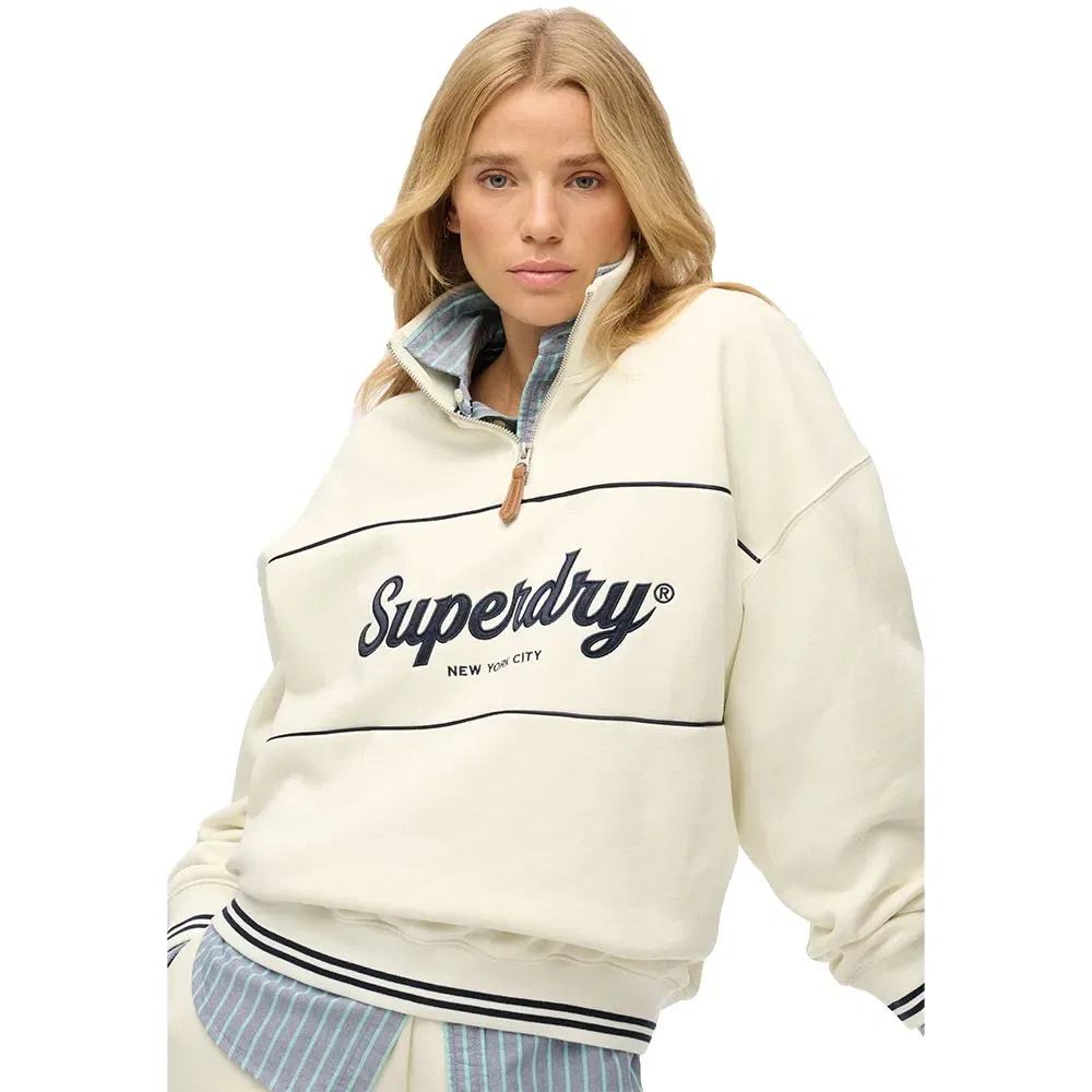 Худи Superdry Country Club Loose half zip, бежевый — фото 4