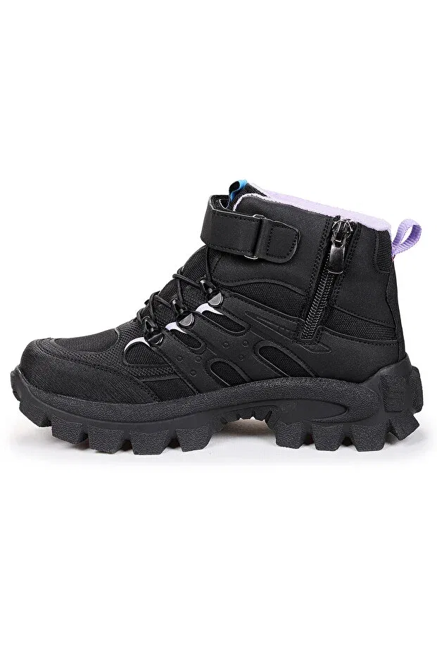 Детские ботинки для девочек на липучке Kiko Kids, Black - Lilac — фото 4