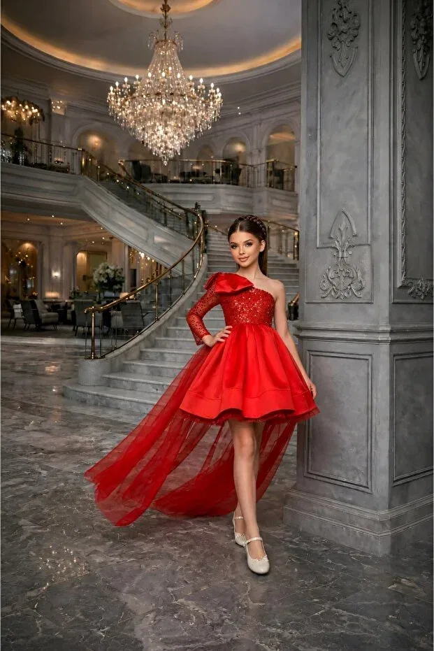 Детское платье для девочек с пайетками By Feyza Kids Collection, Red — фото 2