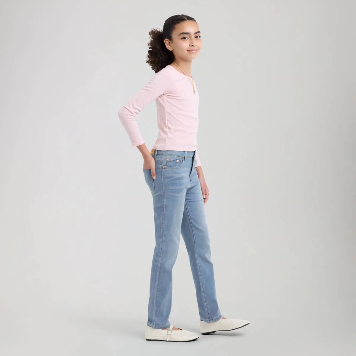 Джинсы прямого кроя с высокой посадкой для девочек (размеры 7-16) Levi's, Ferris Wheel - Medium Wash — фото 3