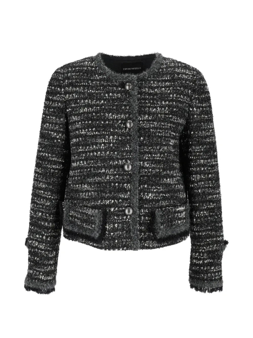 Твидовый жакет с бахромой EMPORIO ARMANI, черный