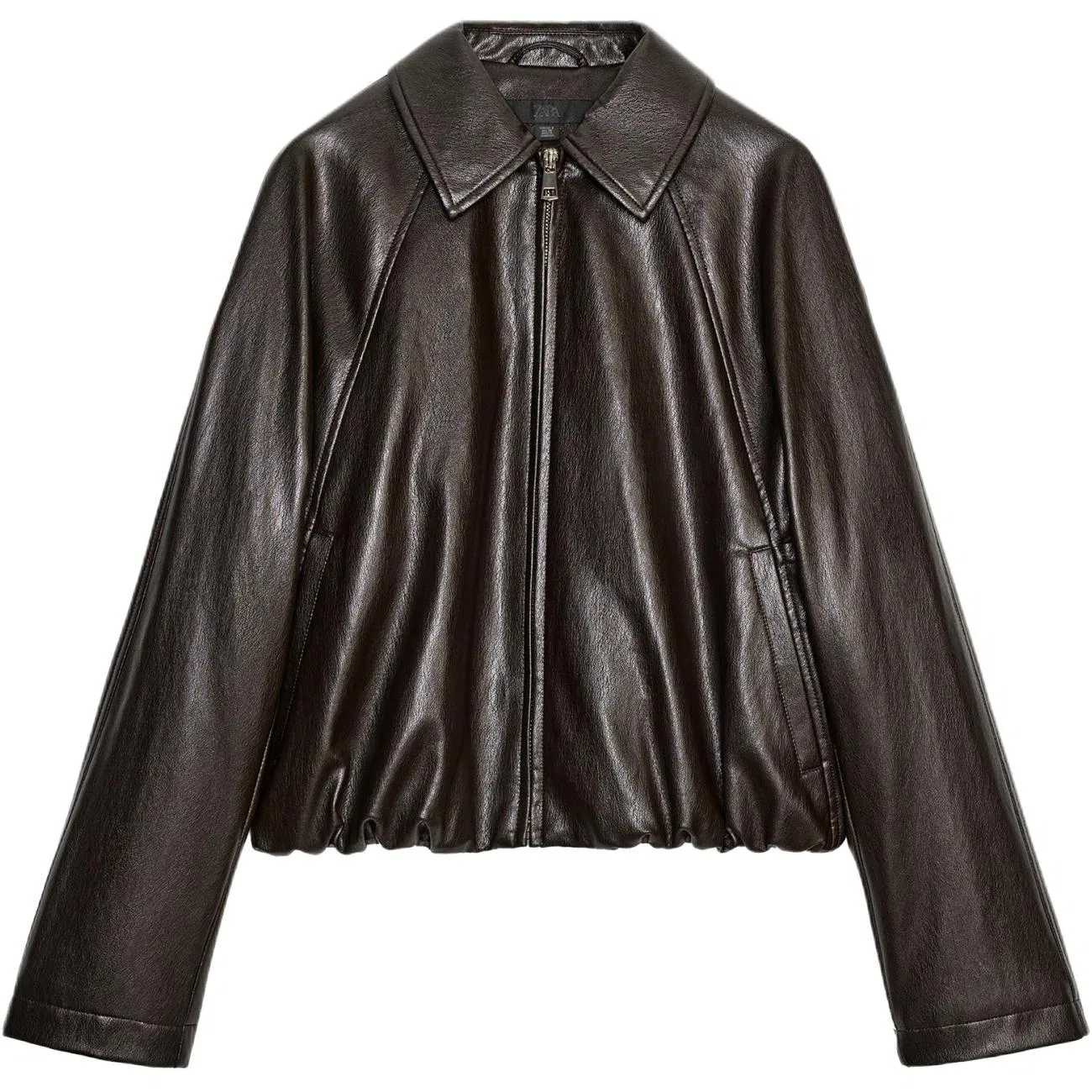 Женская кожаная куртка с отложным воротником Pilot, ZARA, Dark Brown