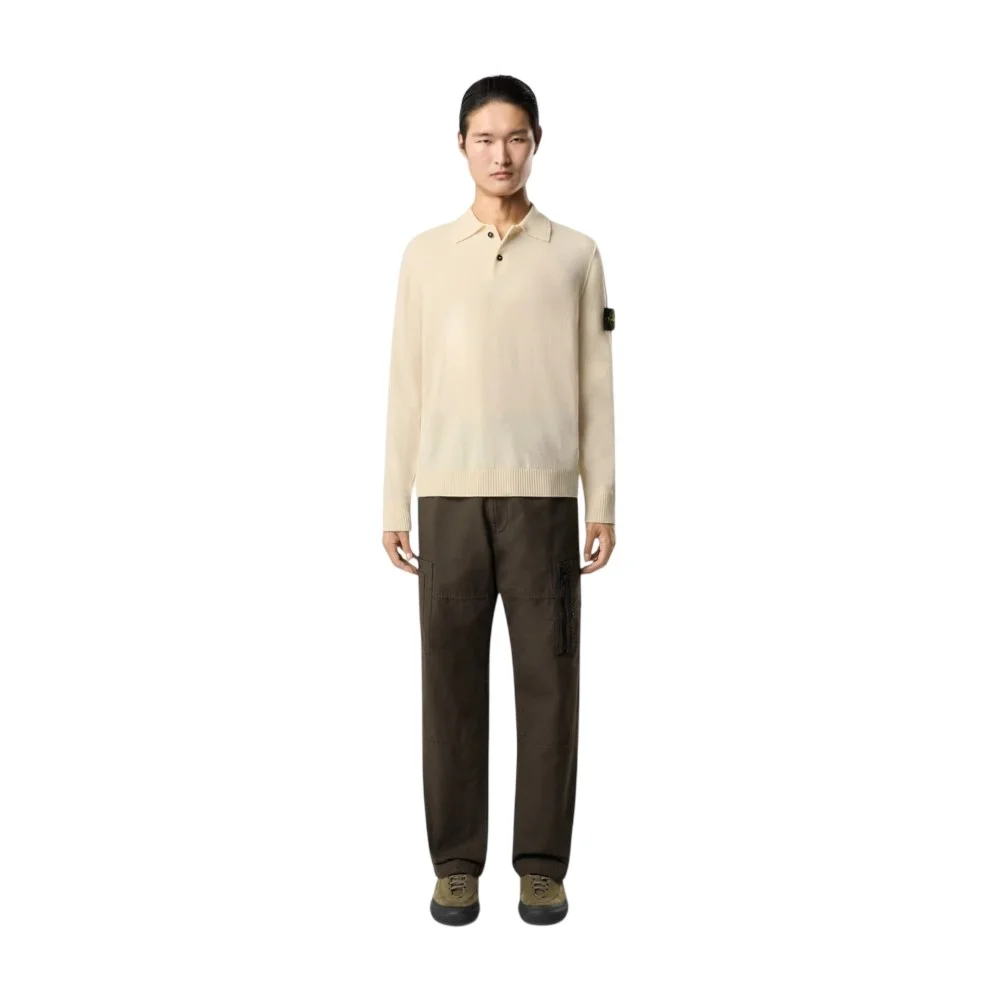 Мужской вязаный свитер с воротником поло Stone Island Loose Fit With Button Placket, айвори
