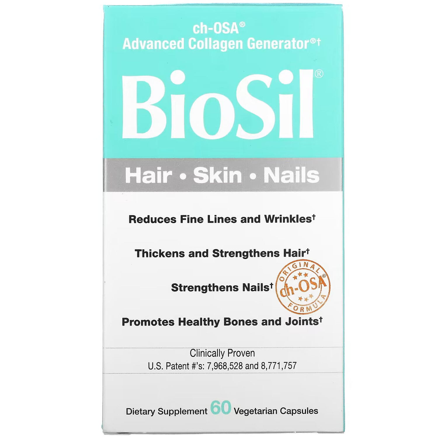 

BioSil, ch-OSA, улучшенный источник коллагена, 60 вегетарианских капсул