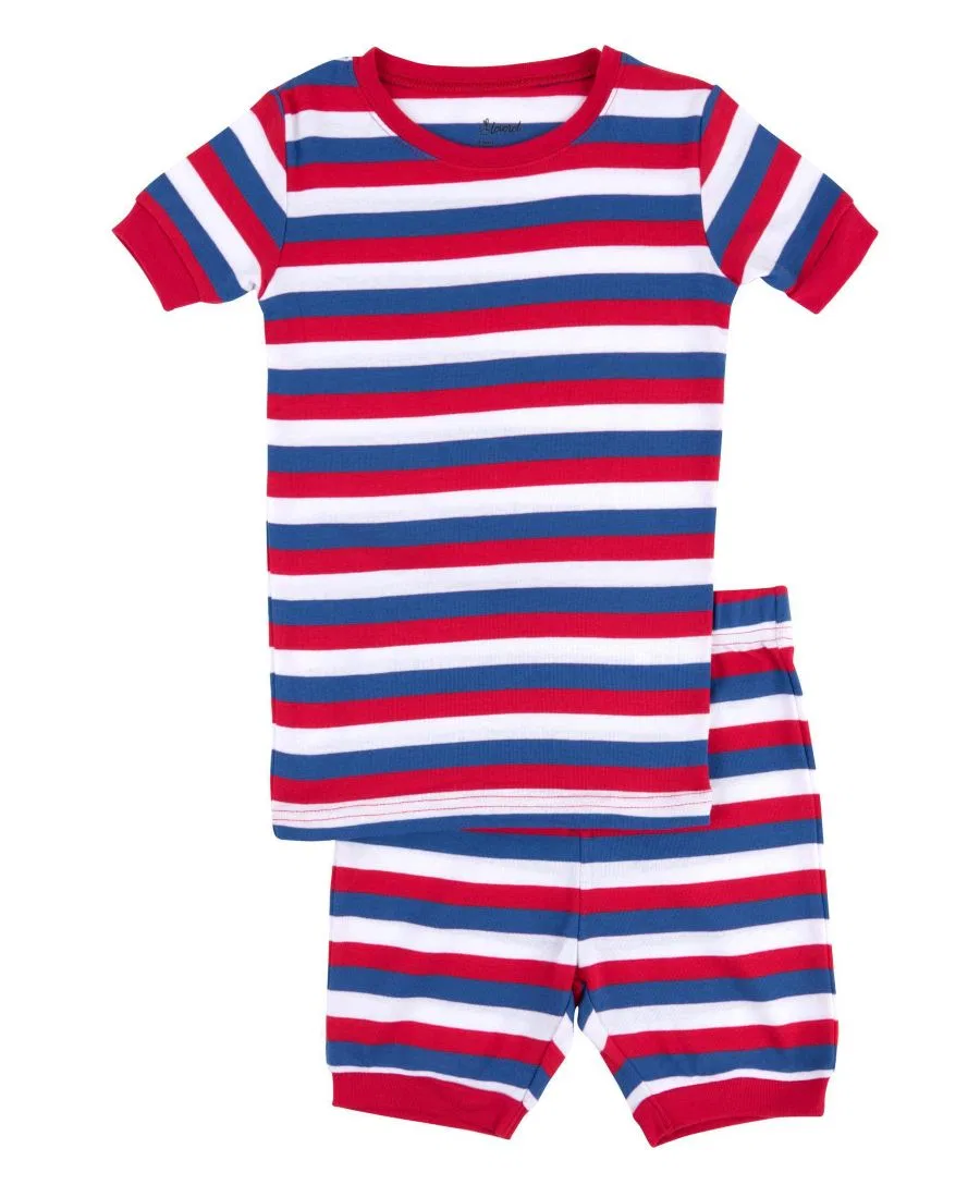 Комплект пижамы из хлопка с коротким рукавом и шортами, полосатый Leveret, Red White & Blue Stripes