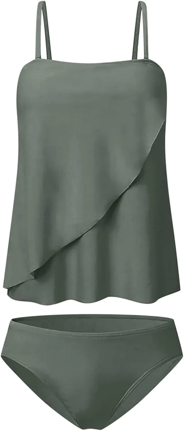 Женский танкини топ бандо с контролем живота, A02_army Green — фото 3