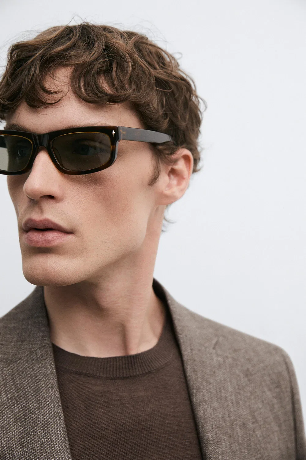 Приталенный меланжевый блейзер из 100% льна Massimo Dutti, бежевый меланж — фото 4