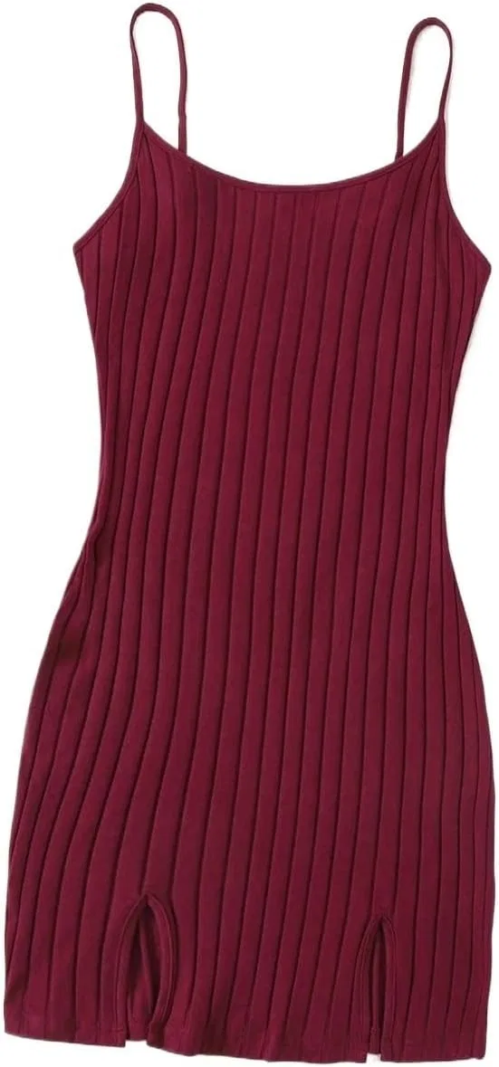 Женское короткое ками-платье с разрезом Rib-Knit, Maroon