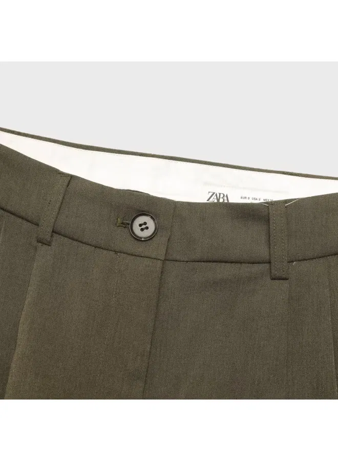 Брюки прямые свободные универсальные Zara, зеленый — фото 4