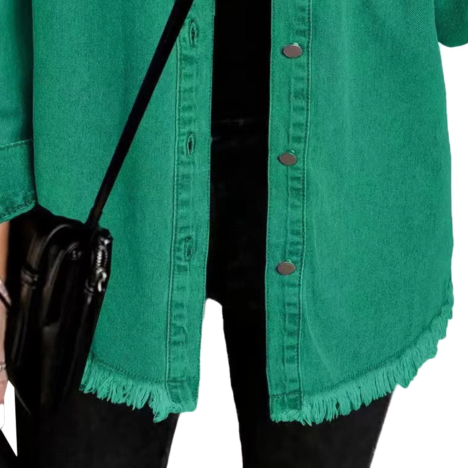 Женская джинсовая куртка oversize с длинным рукавом, 2025 Y2K Trendy, Verde scuro — фото 4