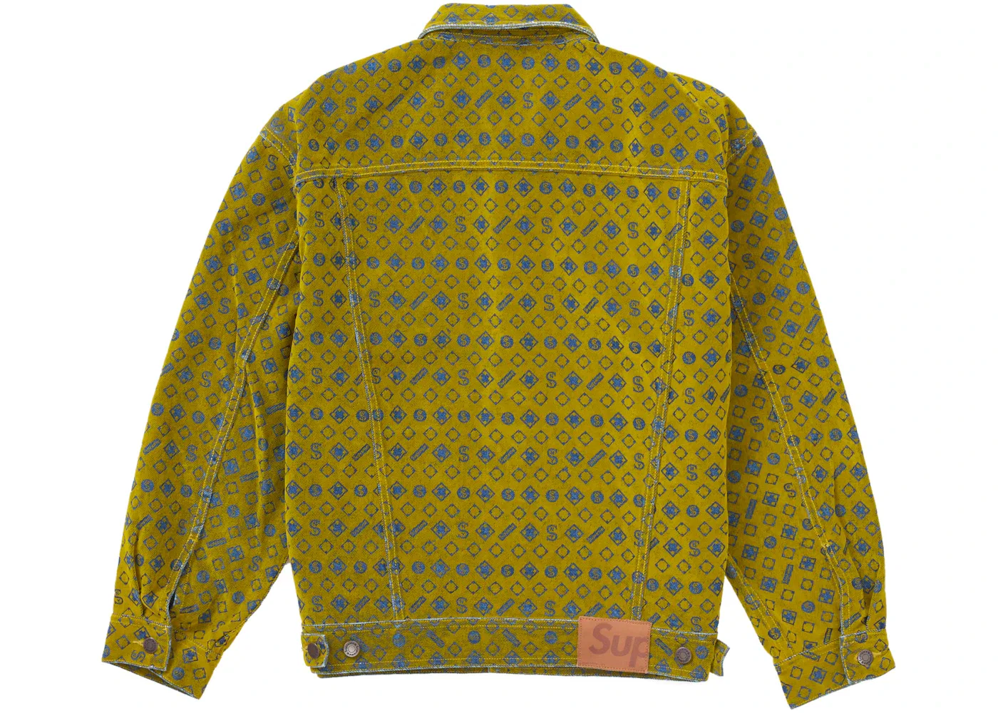 Мужская куртка-тракер из денима с флокированным принтом Supreme Flocked Denim Trucker Jacket, Mustard — фото 2