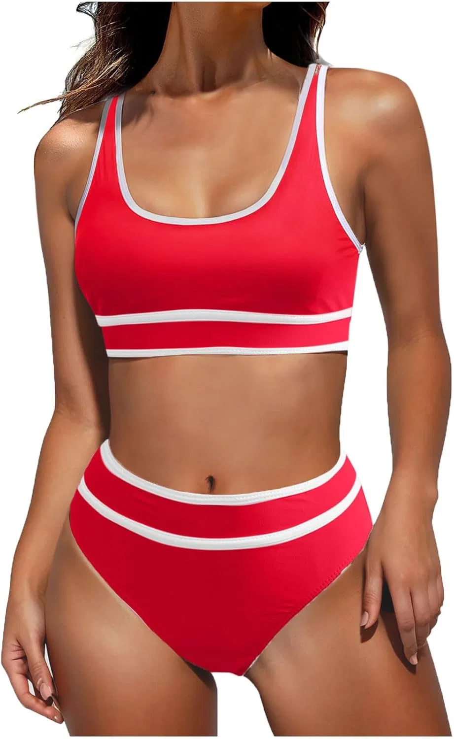 Женский бикини-комплект с завышенной талией Colorblock, Red