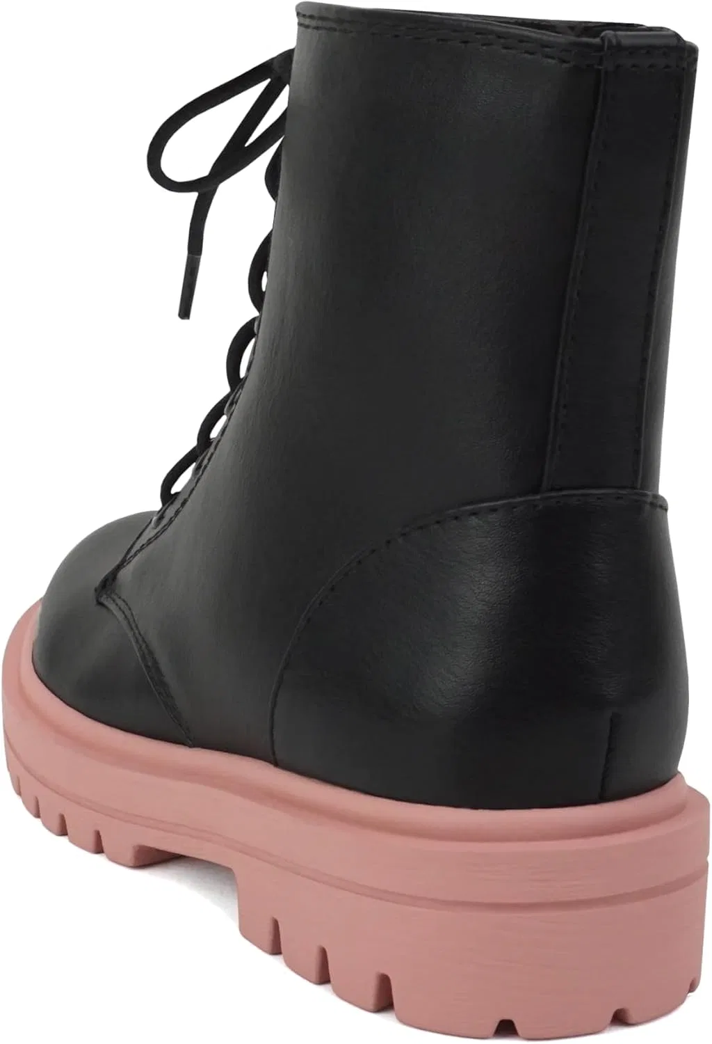 Детские ботинки на шнуровке с молнией из экокожи на тракторной подошве Soda, Black/Mauve — фото 3