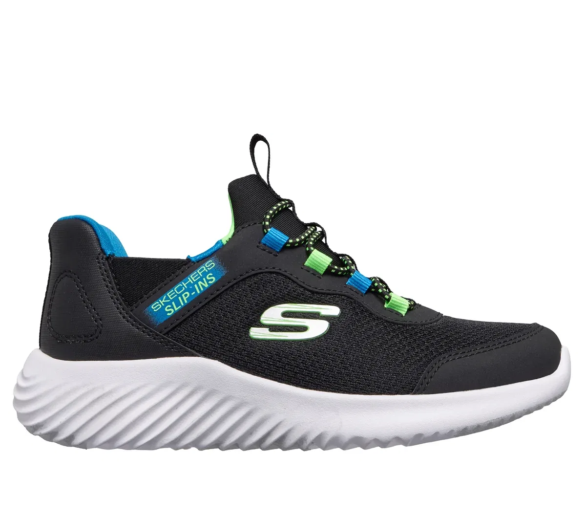 Детские слипоны Bounder - Brisk-Burst Skechers, черный/лаймовый