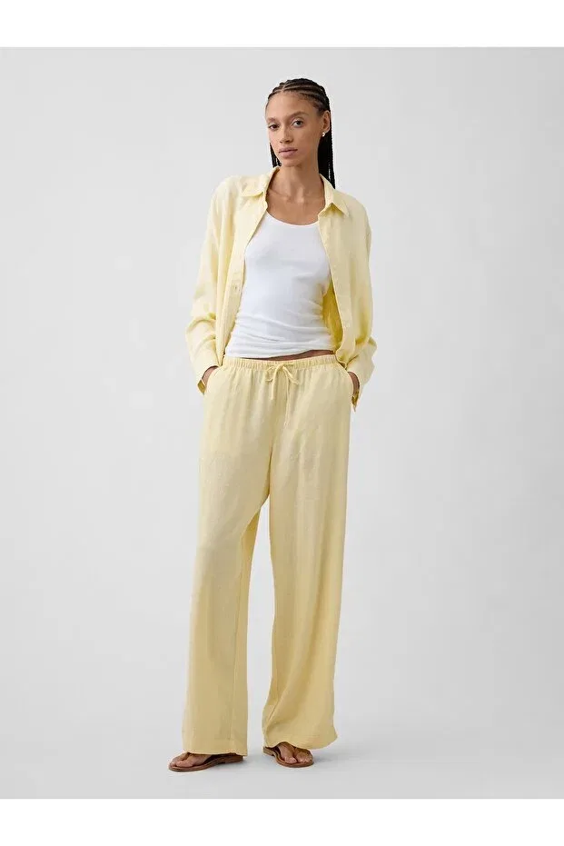 Женские брюки льняные Wide Leg Gap, Yellow-005