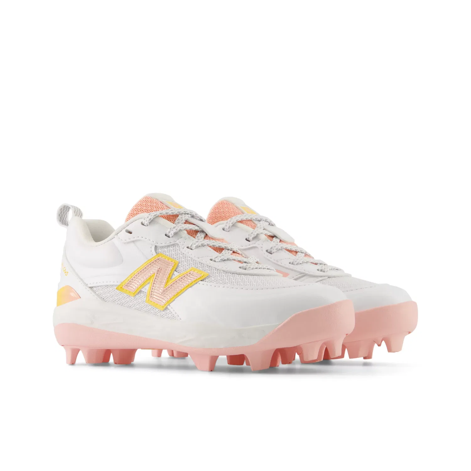 Детские бутсы для софтбола с шипами Velo v5 Rubber Molded New Balance, White With Pink Lemonade — фото 2